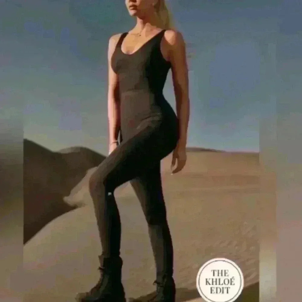 Fabletics Womens Black Motion365+ Stretch Activewear Open Back Plus Bodysuit 2X